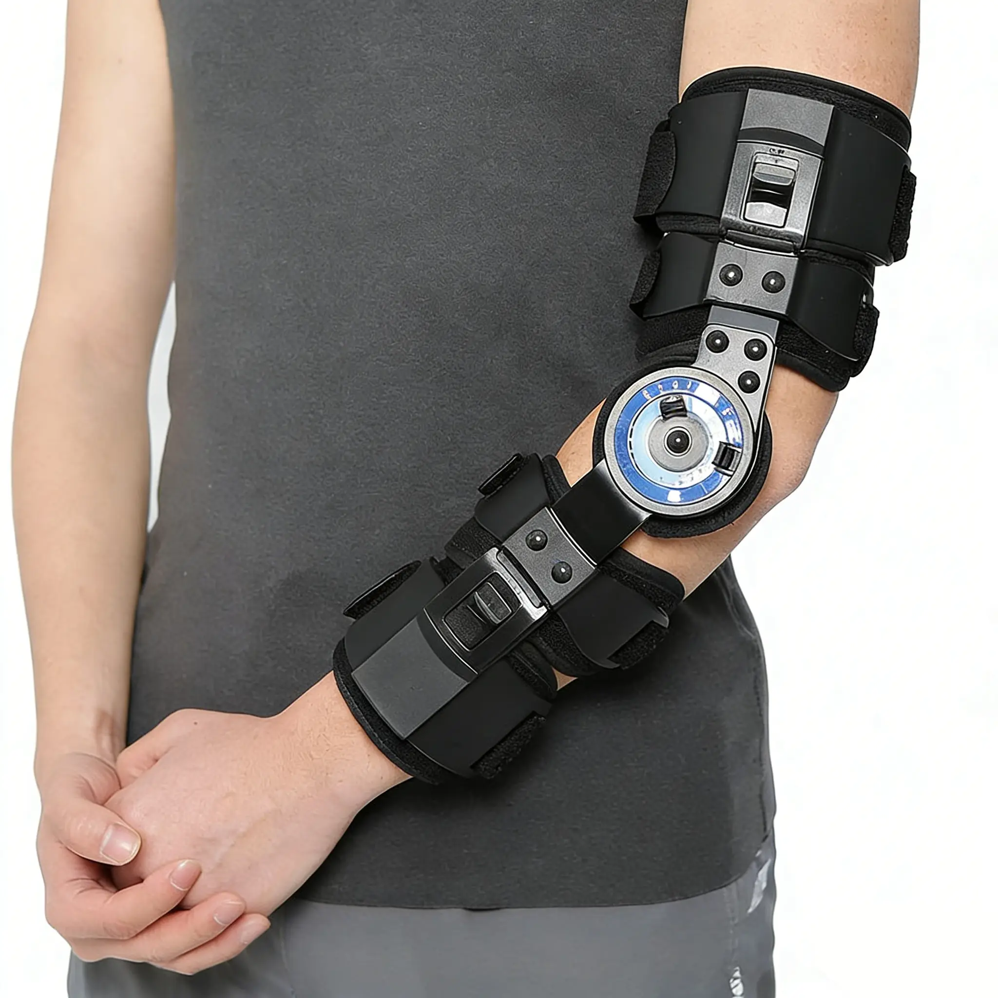 Adjustable ROM Elbow Brace with Breathable Liner - Telescoping Arm Splint with Locking Hinges for Post-Op Support, Surgery Recovery Stabilization