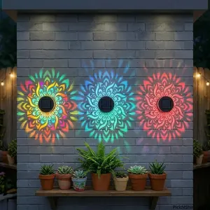 Solar Mandala Projection Light Colorful Shadow Cast Waterproof Metal Sconce Outdoor Patio Garden Backyard Oasis Upgrade For Homeowners Boho Chic Aesthetic Decor