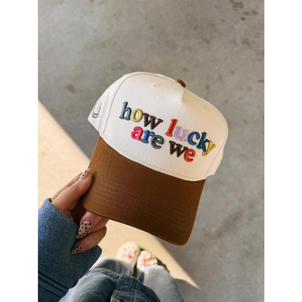 how lucky are we trucker hat - brown / multi