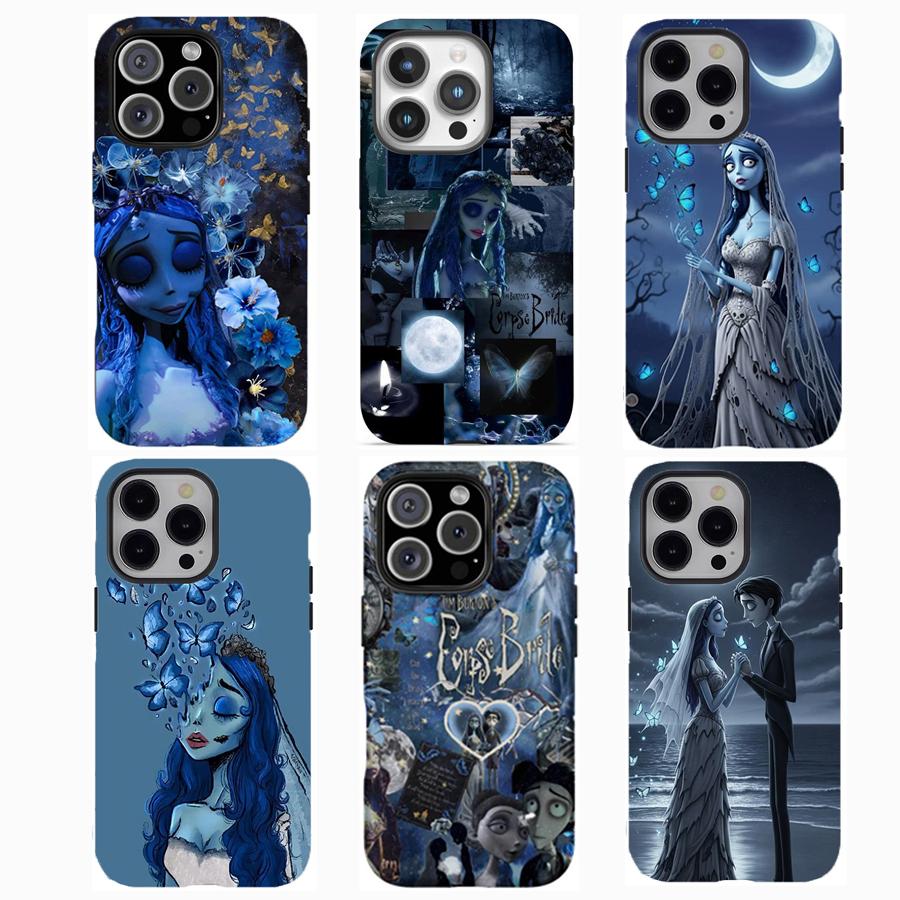 Y-Corpse Bride Patchwork Pattern Wall Paper phone case,Blue patchwork Phone Case，for iPhone 16 15 14 13 12 11 17Pro Max,for Samsung S25 S24 S23 S22 Ultra,Protective Cover,give her/him a gift for Christmas and Thanksgiving
