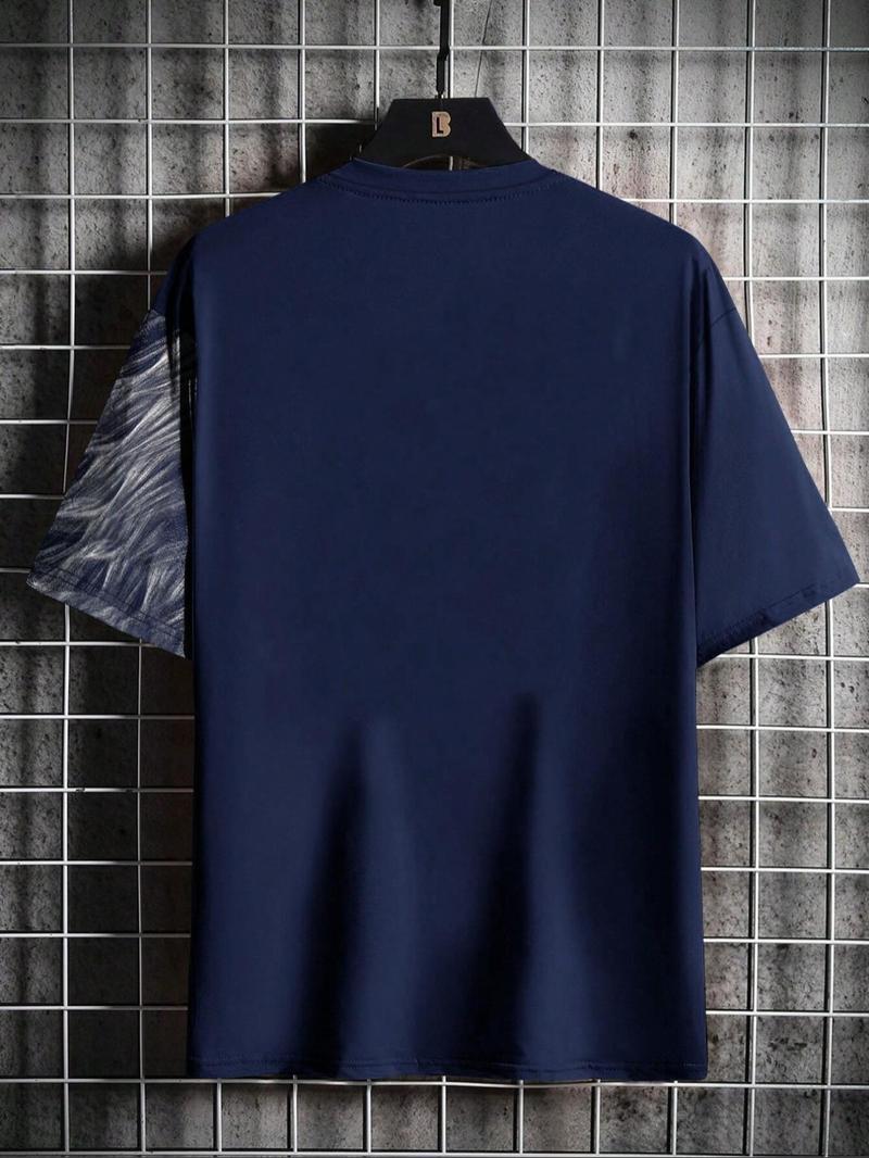 Men's Lion Print Round Neck Tee, Loose Casual Short Sleeve Crew Neck T-shirt for Summer, Fashion Men's Top for Daily Wear, Gym Shirts, Athletic Crew Neck, Gym Tees