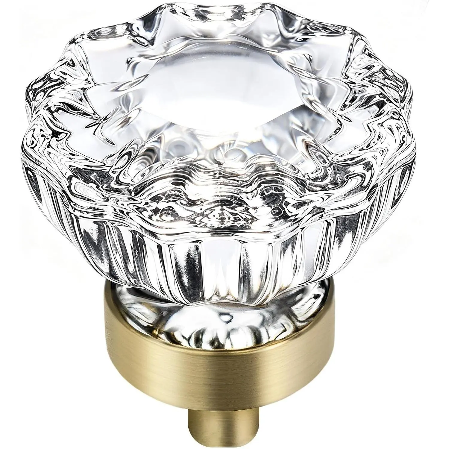 Crystal Cabinet Knobs 8 Pack Gold Vintage Drawer Pulls, Single Hole Round Flower Design for Cupboard Closet Bathroom Dresser DrawersGift
