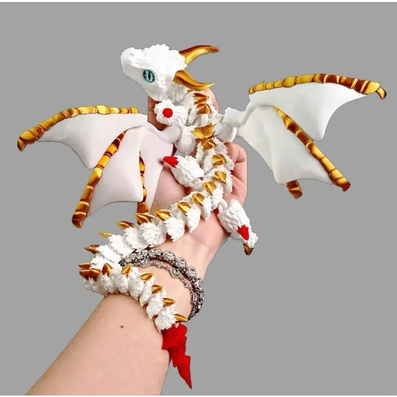 Dragon Bag Charm & 3D Printed Figurine - Iridescent Gradient, Double-Horned, Articulated, Smooth, Ornament, Decoration for Shelf/Room, Flexible Model Gift with Horns & Tail, Artistic Iris Shift