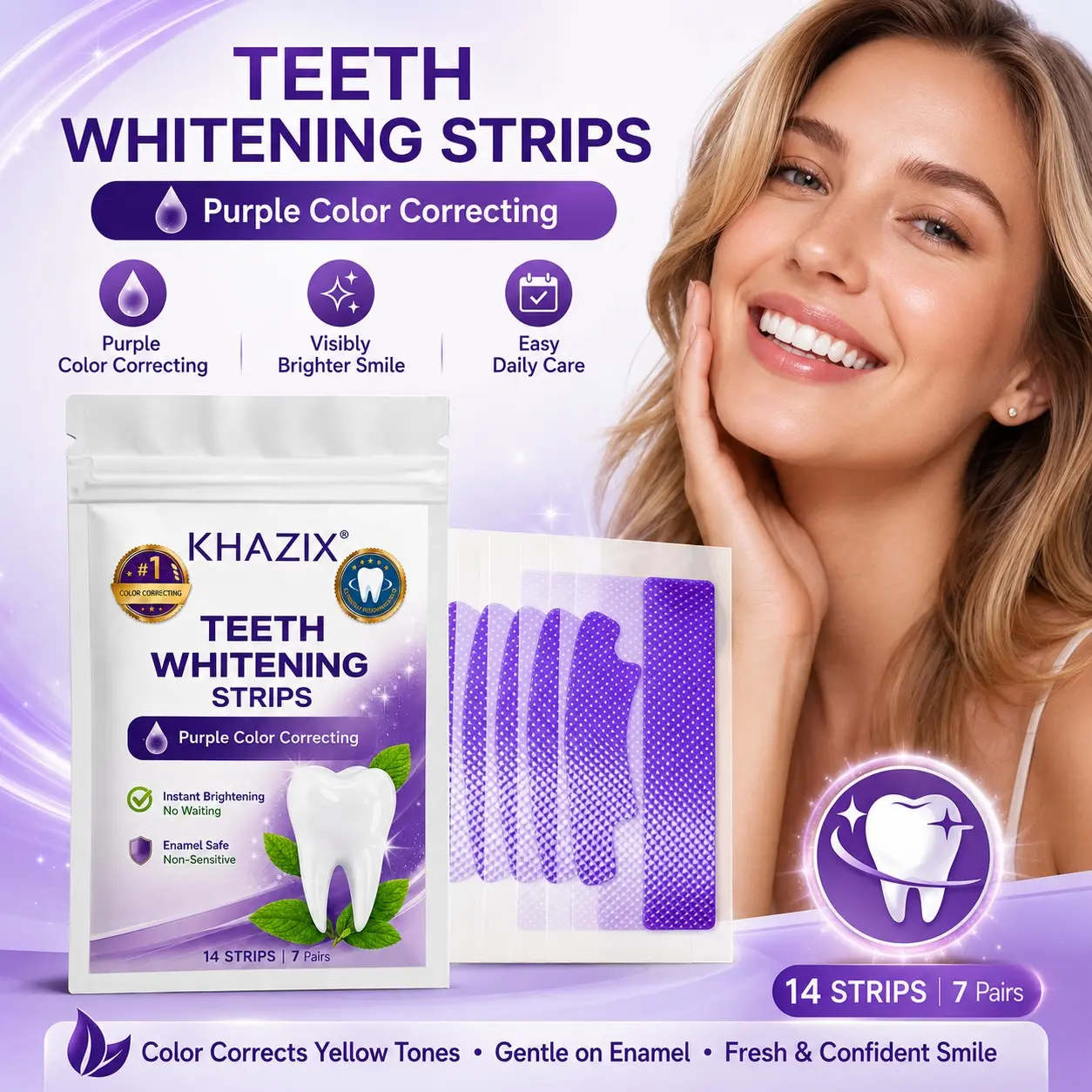 7 Pairs Teeth Whitening Strips, Remove Stains, Keep Mouth Clean, Ideal for Travel, Daily Summer Oral Care, Pe Material