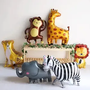 7pcs Jungle Theme Cartoon Animal Balloons Set, Lion, Elephant, Zebra, Giraffe, Leopard, Monkey, Perfect Birthday Party Decorations