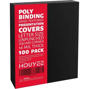 100 Pack 16 Mil Poly Binding Covers Sand Texture Binding Presentation Covers 8.5x11 Inches Letter Size Black Square Corners Un-Punched