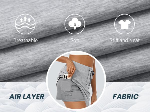 Casly Lamiit Women's Pocket Sports Shorts - Cotton French Terry Fabric Elastic Waistband Summer Fitness Casual Home Wear High Waisted Skort White Skort #Springfresh