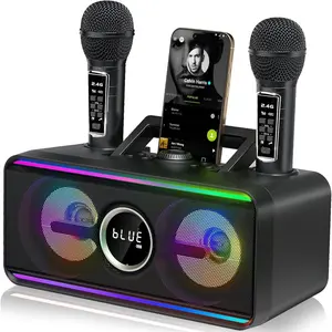 216  Karaoke Machine for Adult  with Storage and  Station,  Karaoke System, 12H Playtime, Rechargeable Wirless Microphone, Support USB/AUX Indoor Outdoor