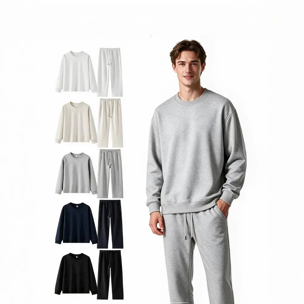 Loose Casual 2 Piece Tracksuit Long Sleeve Crew Neck Sweatshirt Straight Leg Sweatpants Matching Outfit Streetwear For Women Men