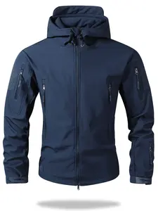 Men's Solid Color Tactical Soft Shell Jacket, Multi-Zip Pockets, Windproof Waterproof, Outdoor Commute Two-In-One Coat