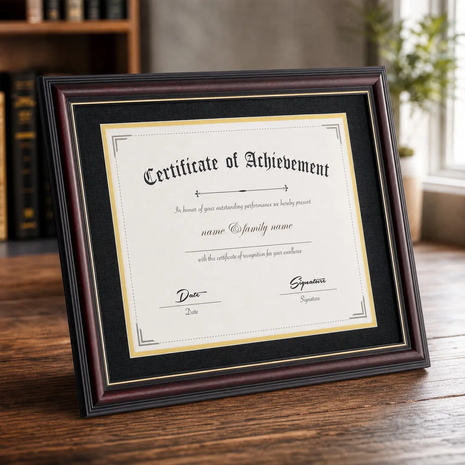 8.5x11 Diploma Frame with Double Mat, Real Wood Mahogany, Black with Golden Rim for Certificates & Documents, Fits 8.5x11 Inch with Mat and 11x14 Inch without MatGift