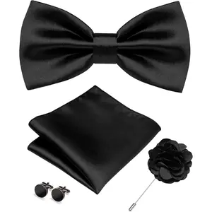Solid Color Bow Tie and Pocket Square with Lapel Pin Cufflinks Set 4PCSGift.