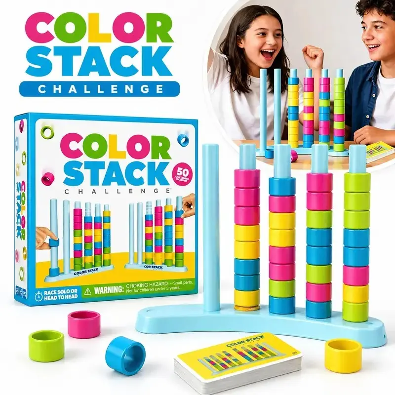 Color Stack Challenge, Color Matching Challenge Game, Fast Pattern Match Ring Stacking Puzzle Stack Games Block, 2-4 Players, Family Fun Game, Family Board Game for Kids & Adults, Birthday Christmas Party Gifts for Boy & Girl