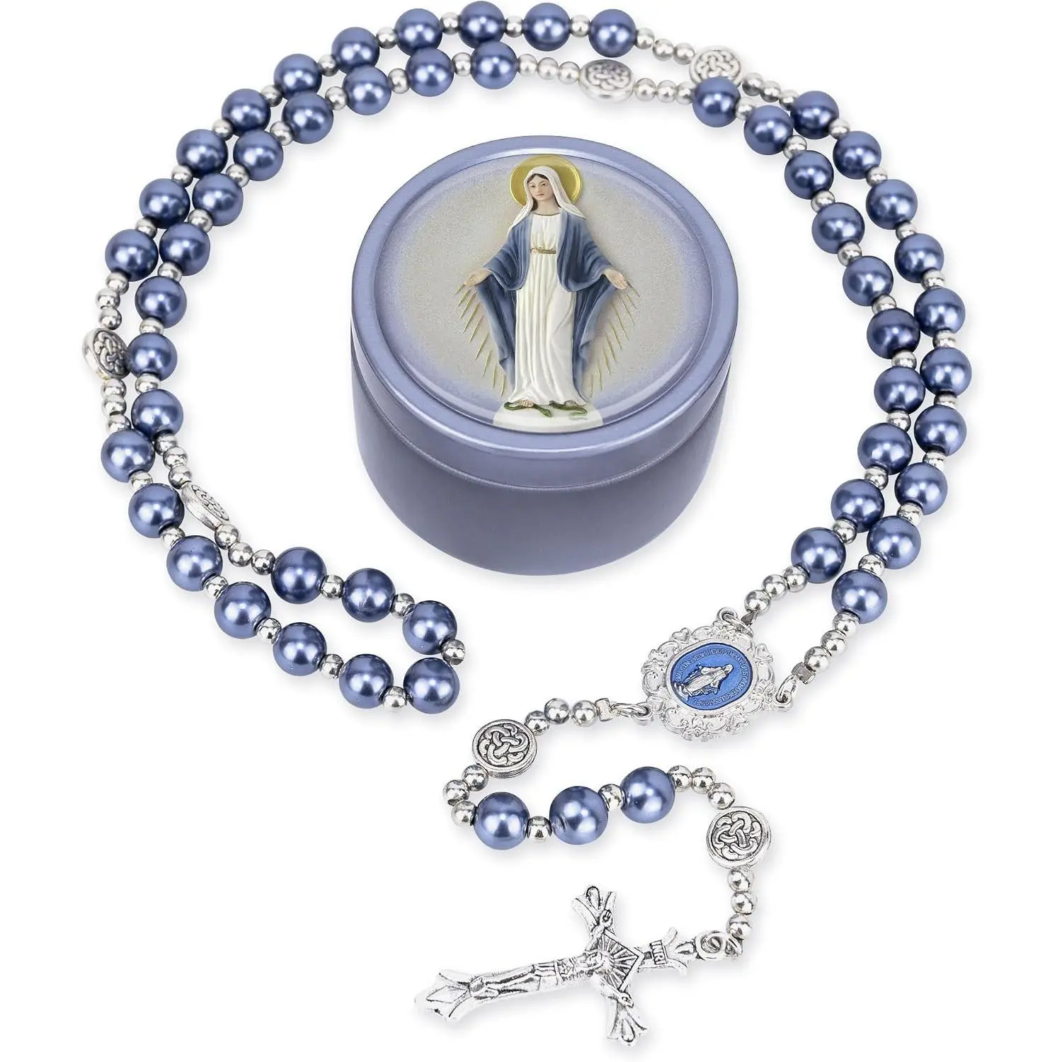 8mm Glass  Rosary Necklace for Women - Catholic Prayer Beads with  Box,  Religious  for Baptism, First Communion