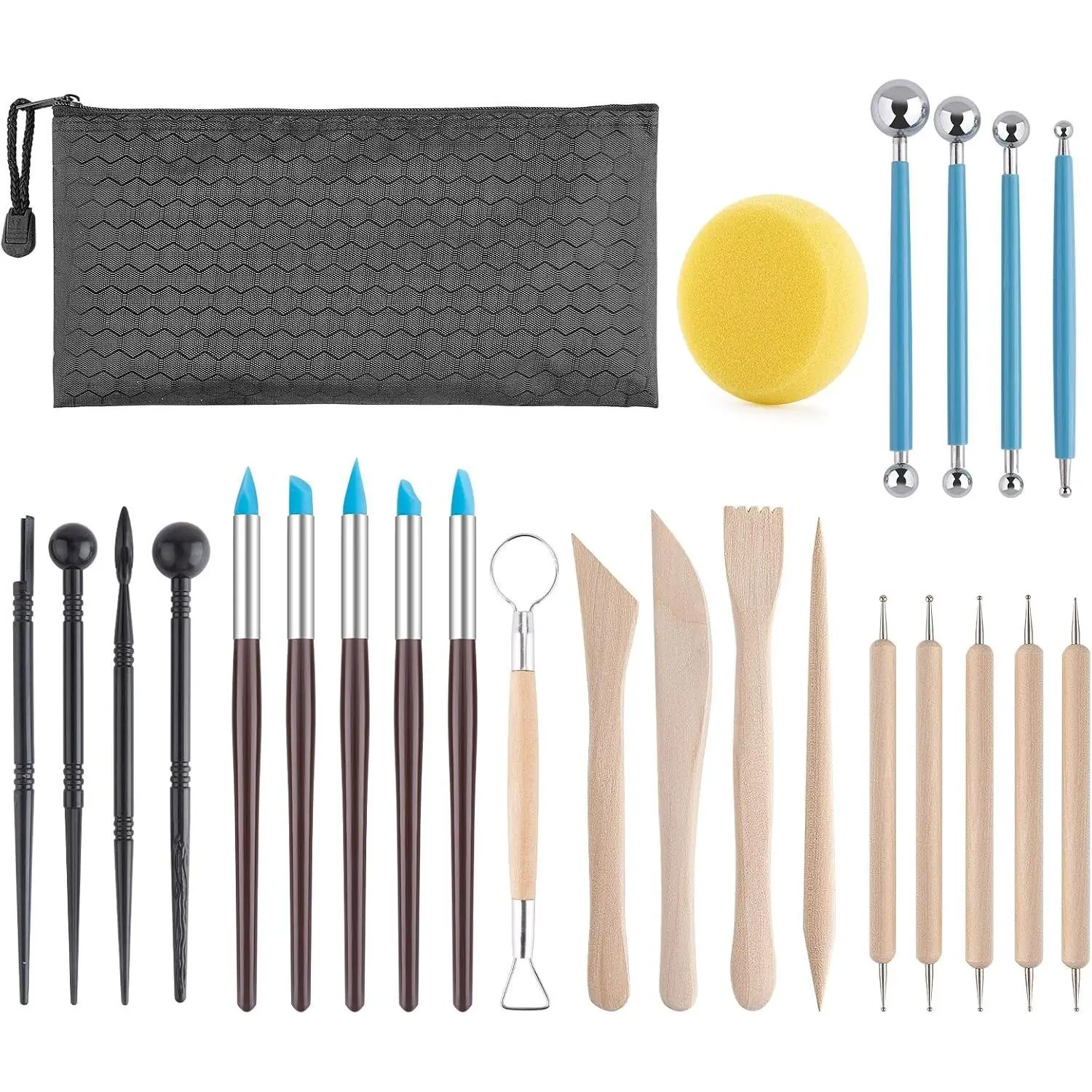 25 PCS Ceramics Polymer Clay Sculpting Modeling Pottery Tools Kit, Air Dry Clay Tools for Adults, Ideal for Pottery Craft, Dotting, Baking, Carving, Drawing, Molding, Shaping