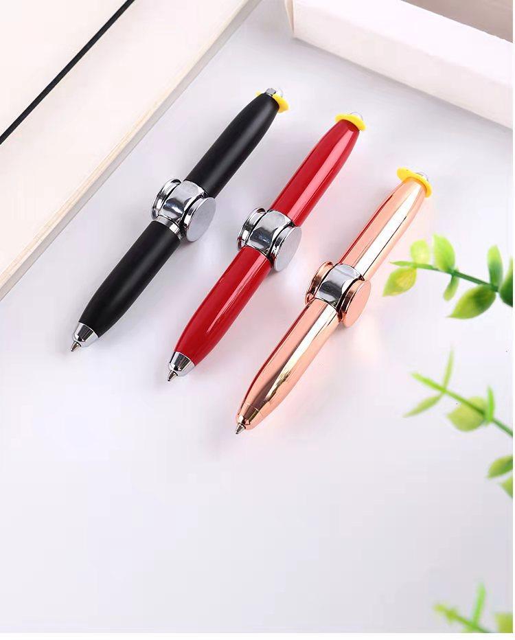 Fidget Spinner Pen Metal Ballpoint, Stress Relief Rotating Pen with LED Light, Creative Gift Pen for Students Office Writing Toys