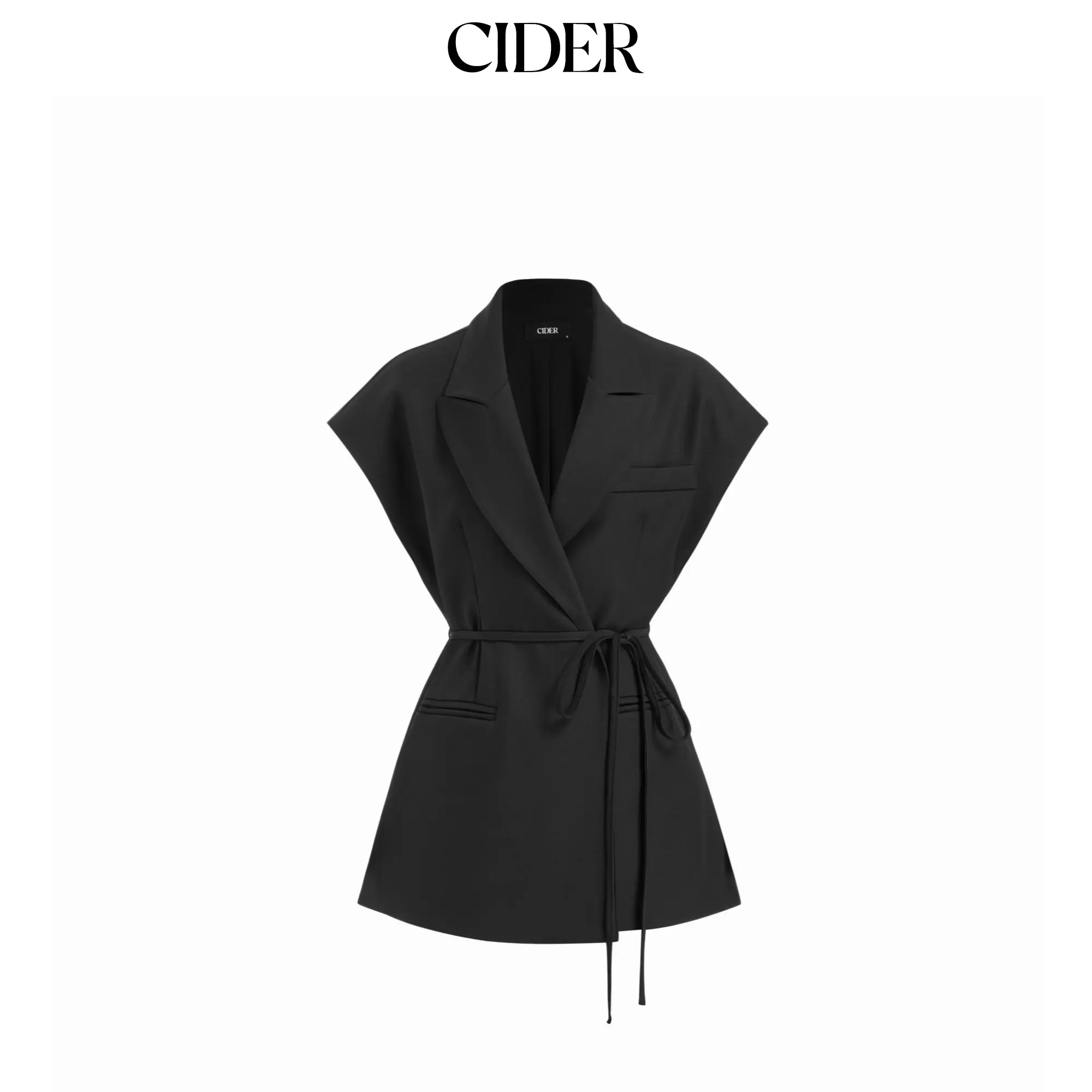 Cider Collar Oversized Belted Sleeveless Blazer Vest
