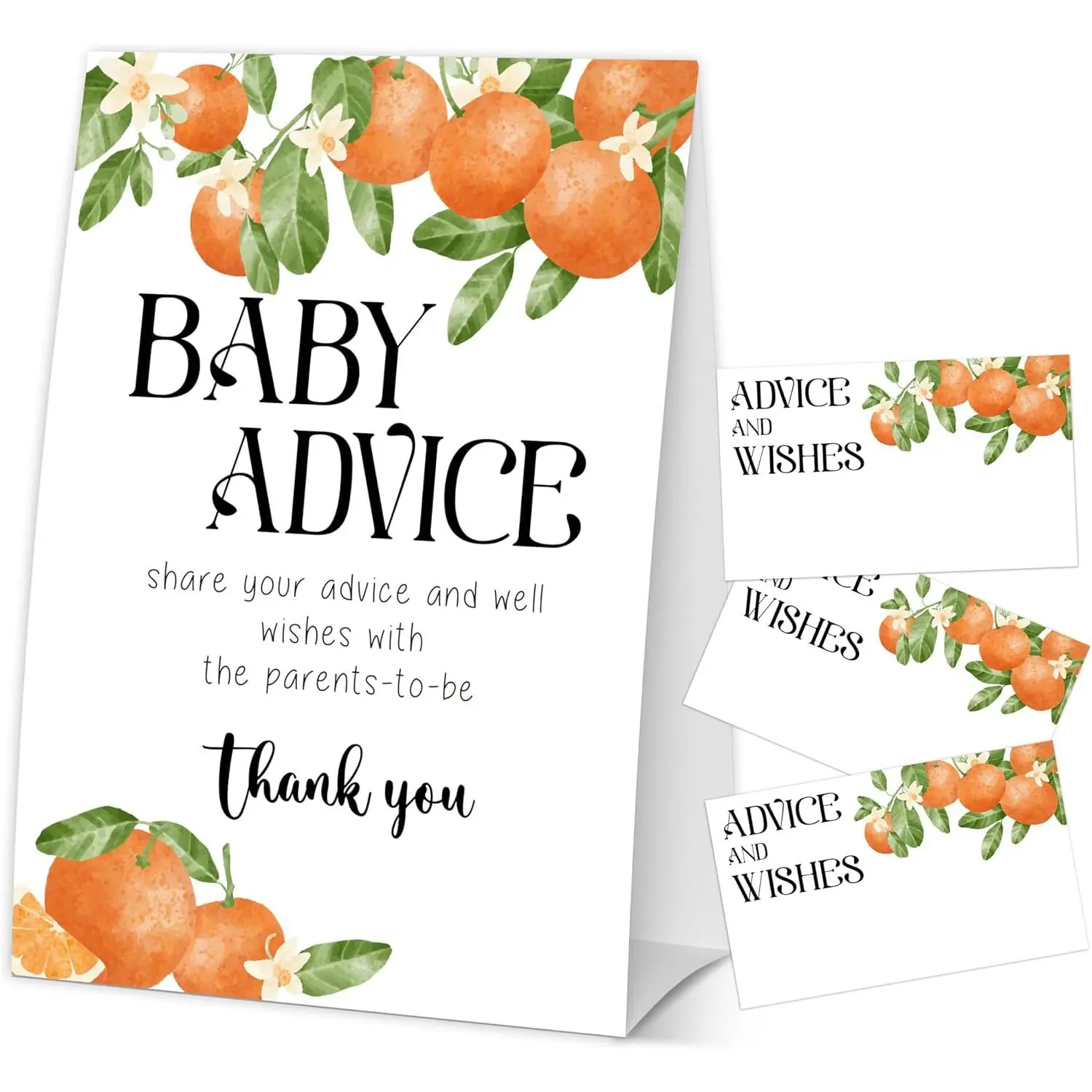 A Little Cutie  Advice Cards for the Parents-to-Be, Orange  Shower Decorations Favors, Gender Neutral Party Supplies, 1 Sign & 50 Cards-B08
