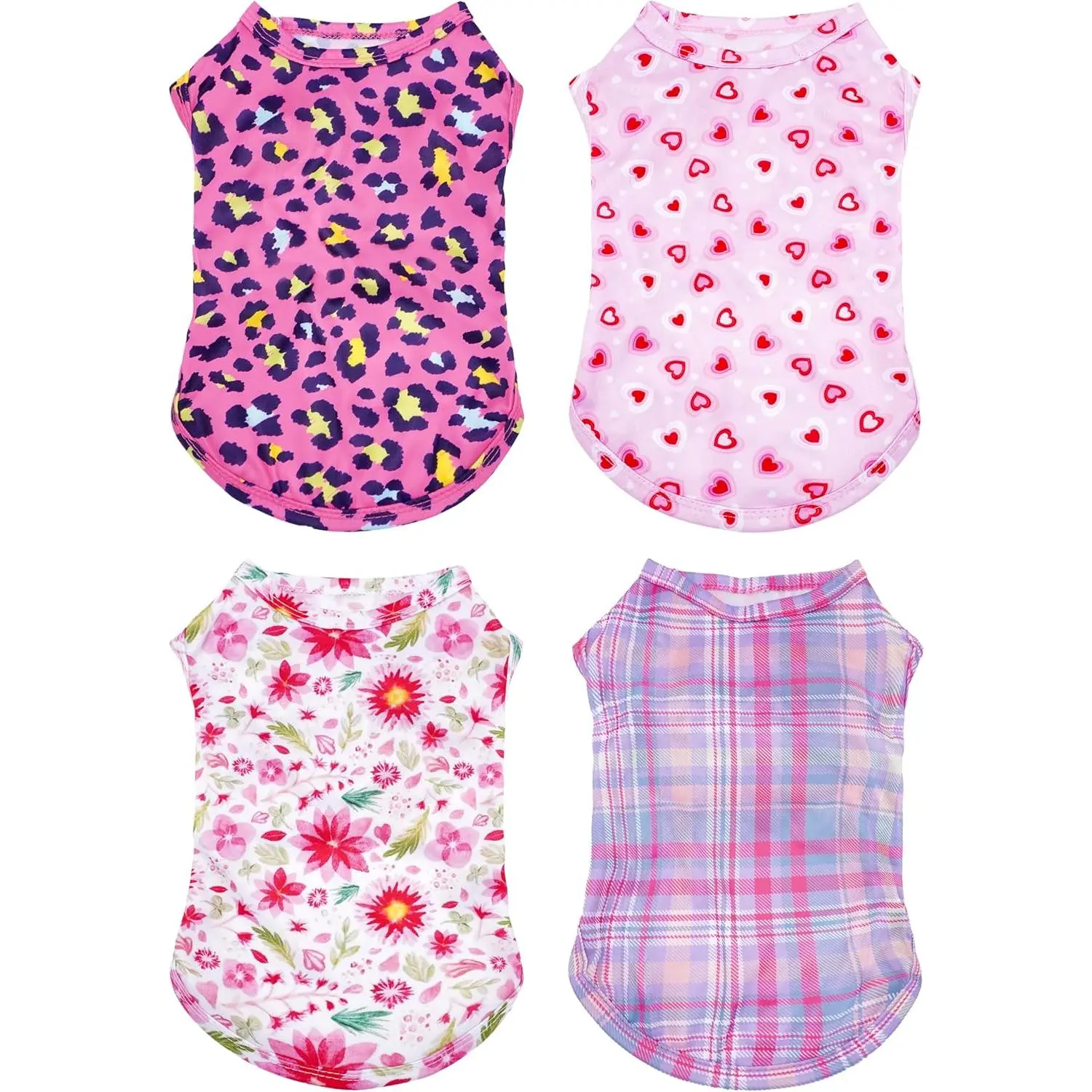 4 Pack Paw Bone Printed Dog Clothes Shirts Soft Vest Lightweight Sleeveless Cats Doggies T-Shirts Puppies Tank Top Tee for Small Medium Dogs White Black Pink Blue (Medium, Pink for Girls)