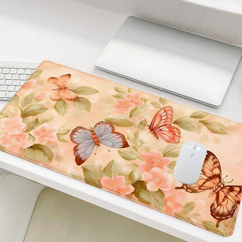 Butterfly Floral Pattern Mouse Pad, Rectangle Gaming Mouse Pad, Office Desk Keyboard Mat for Home Office Game Room Desk