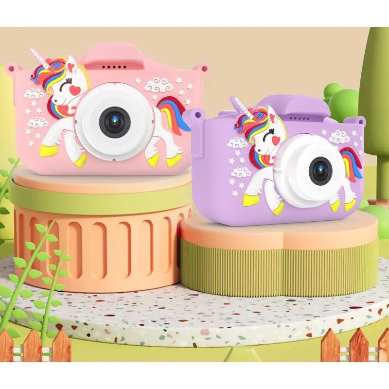 Kids Dual-Lens HD Point & Shoot Camera - 2.0" IPS Screen, 40MP Photo & Video Recording, Rechargeable, Selfie Mode, Durable, Built-in Games, 1-3H Use, Unicorn Pink (No Memory Card), Portable Mini Toy Gift for Kids