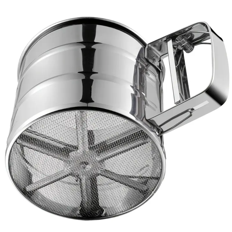 Stainless Steel Flour Sifter with Double-Layer Fine Mesh and Hand-Crank Mechanism – Ideal for Baking and Dusting Cakes with Powdered Sugar; Perfect for Halloween, Christmas, and Thanksgiving – Rondauno
