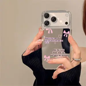 Blush Pink Bible Mirror Pattern Protective Durable Shockproof Smartphone Case - for iPhone 11-16 Pro Max, iPhone 17, Stylish US-Made Aesthetic Cellphone Accessory Cover
