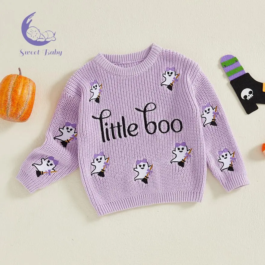 Baby Halloween Long Sleeves Sweater Casual Letter Ghost Embroidery Infant Pullover Knitwear for Toddler Warm Clothes