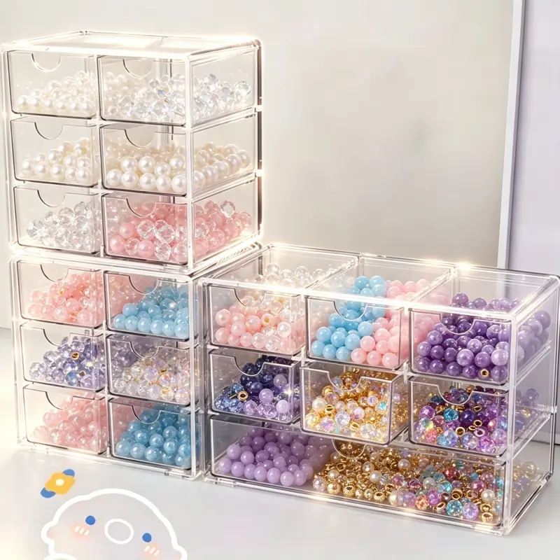 PABHANTransparent acrylic storage box - multi-drawer jewelry storage box with stackable desktop display stand, suitable for organizing jewelry, beads, stationery, sewing, handicrafts and cosmetics - suitable for home/office organization, drawer organizer