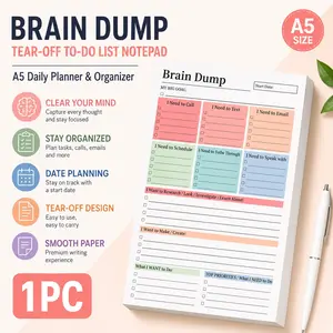 A5 Tear-Off To-Do Notebook, Daily Planning Journal, High-Performance Planner, Minimalist Design, Date Pages, Smooth Paper