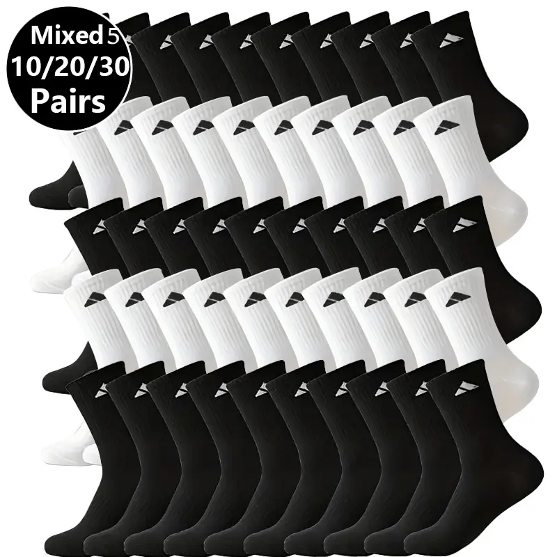 5/10/20/30 Pairs Men's Thick Moisture-Wicking Sports Socks, Suitable Over-the-knee Socks Autumn Winter, Elastic Ribbed Top, Arch Support, Breathable Design, Suitable for Basketball, Hiking, Gym, Durable, Men's Socks, Men's Outdoor Socks, Sports Socks