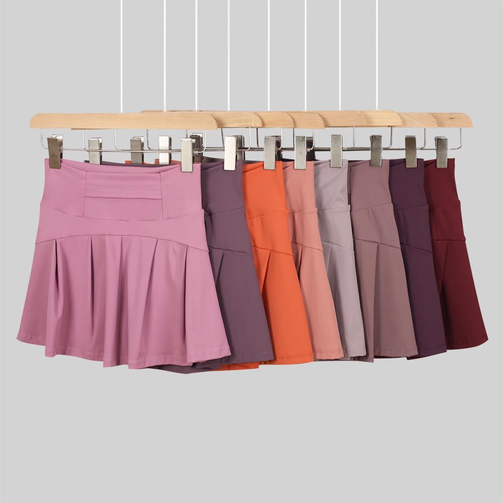 LULU Women's Solid-Color High-Waisted Yoga Skirt, Casual Slim-Fit Yoga Skirt, Spring/Summer Workout Wear, Includes Anti-Slip Underpants