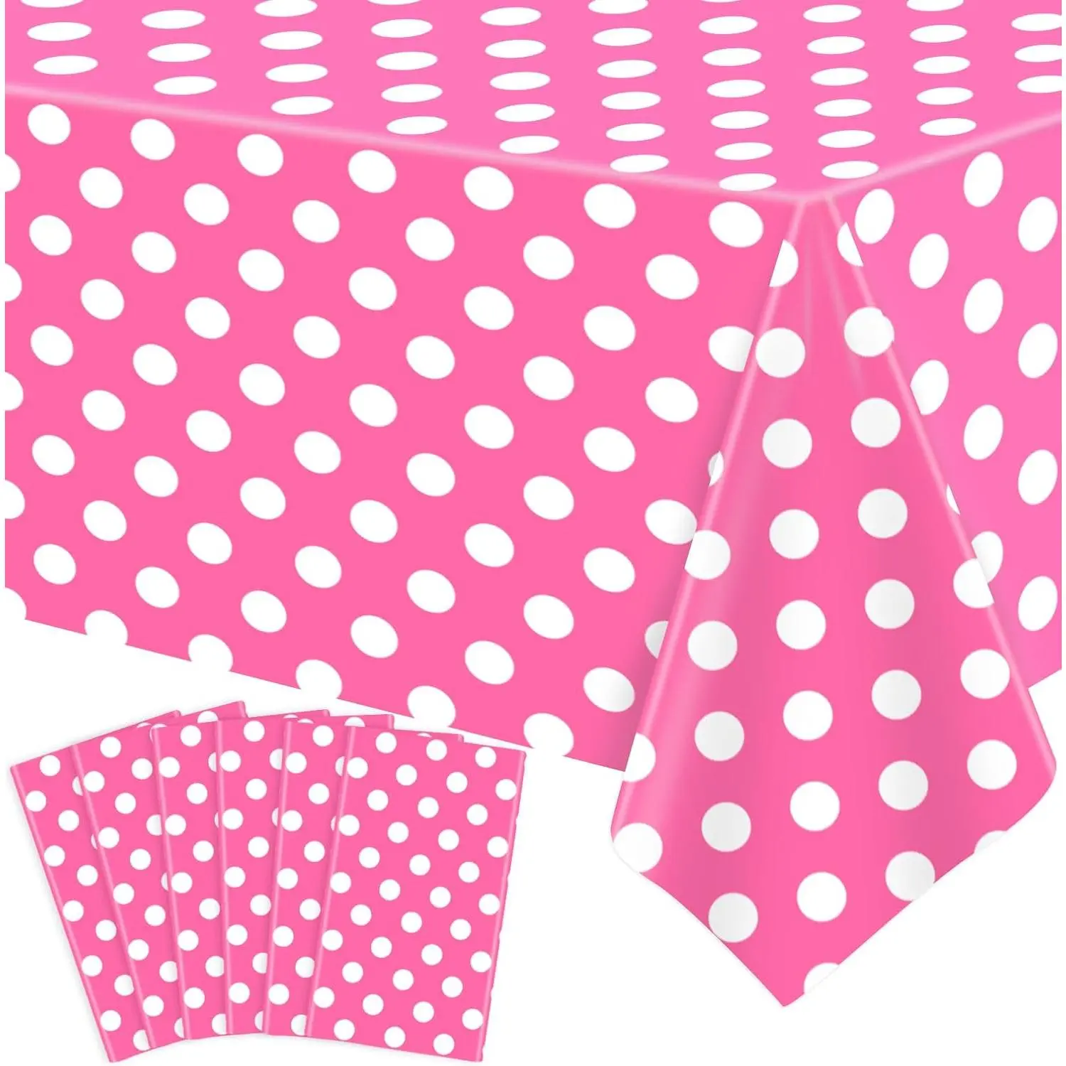 6 Pack  and White Polka Dots Rectangular Tablecloth  Table Cover with White Polka Dot Rectangular Plastic Table Cloth for Kitchen Dining Wedding Party 51 x 86 Inch