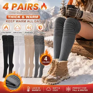 4 Pairs  Women's Spring-autumn Warm, High-elasticity, Sweat-absorbing, Breathable, Comfortable and Fashionable Knee-length Stocking, Suitable for Boot Wear.