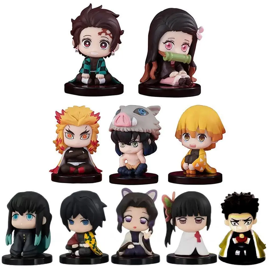 10pcs/set Demon Slayer Tanjiro Kamado Nezuko Anime Cartoon Figure Creative Personalized  Model Ornament Surprise Toy Gift