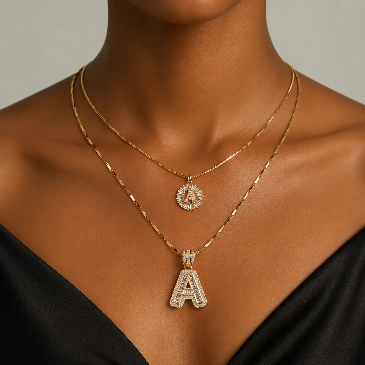 Layered Initial Necklace Set for Women, A-Z Alphabet Letter Pendant, Sparkling Statement Charm Necklace, Adjustable Double Chain Design Trendy Personalized Jewelry for Daily Outfits, Parties, Birthdays, Anniversaries, Holiday Gift Giving for Her