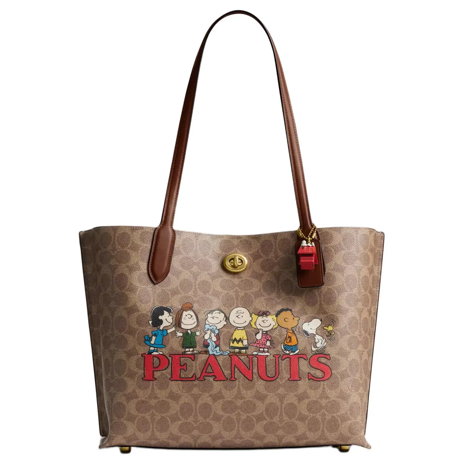 Coach x Peanuts Snoopy Willow 34 Leather Tote Bag for Women, Classic Style in Brown