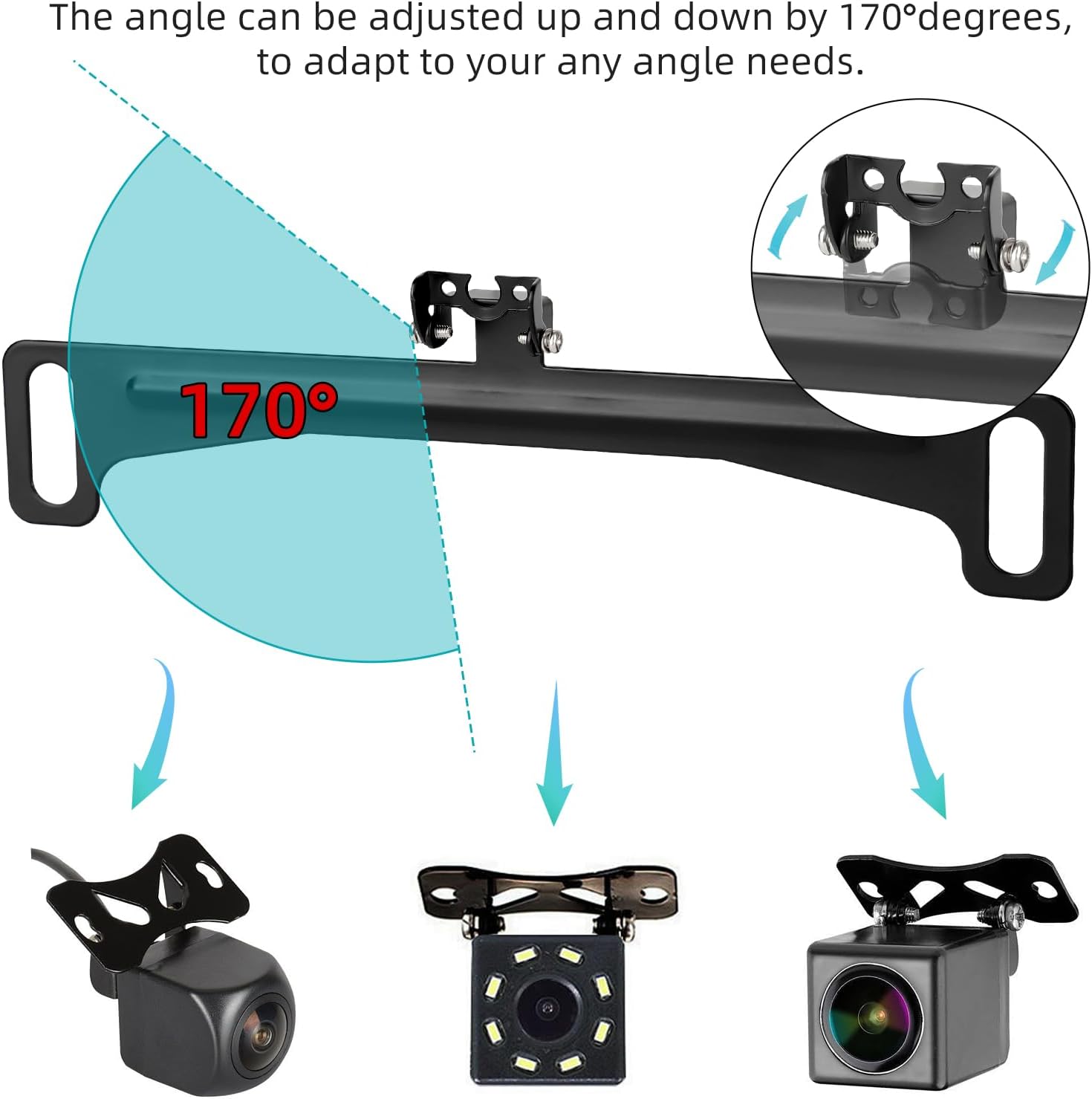 UniversalNo Drilling Required License Plate Camera Mount,Full Stainless Steel Anti-Rust  Backup Camera License Plate Mount,Dash Cam Mirror Camera Accessory Backup Camera Bracket.