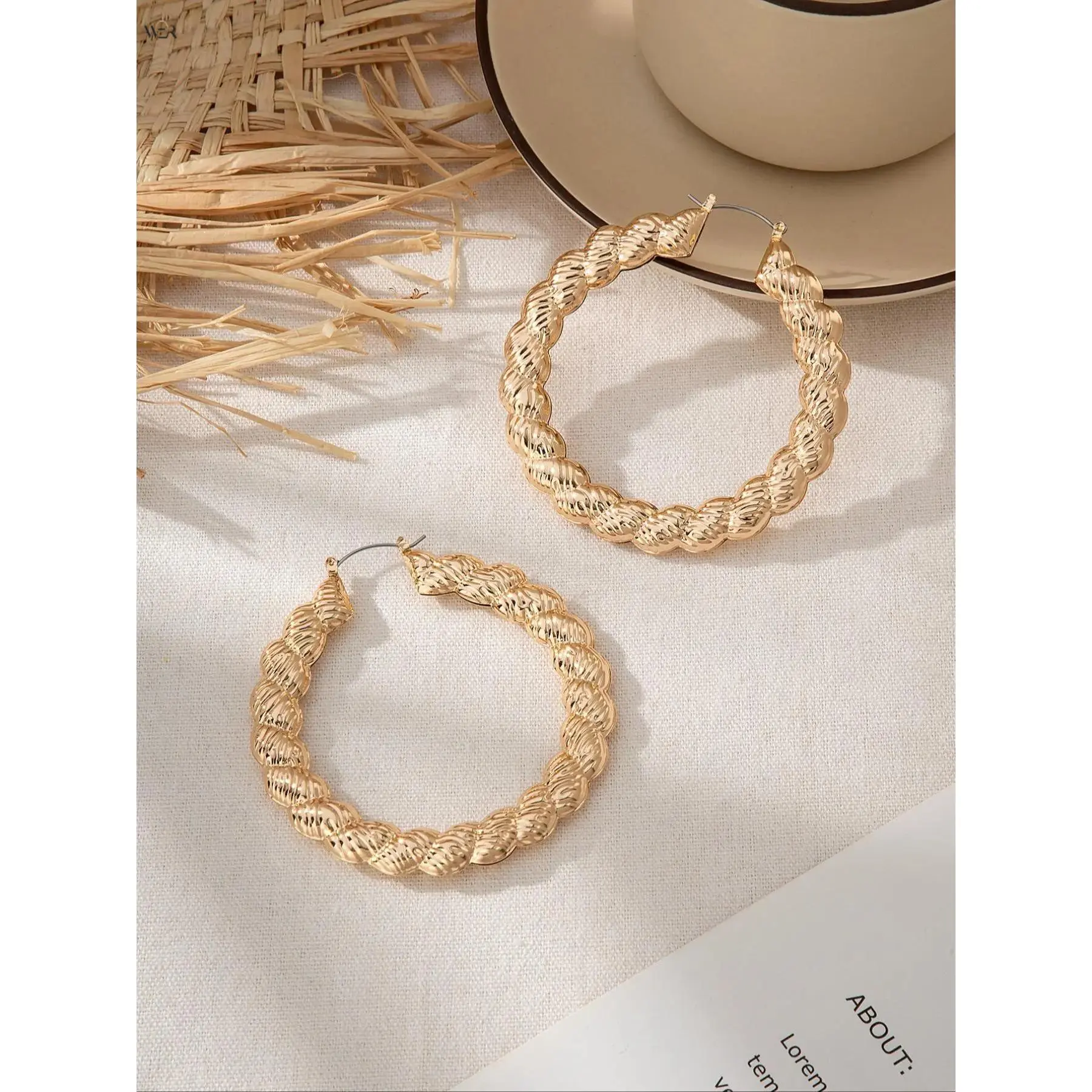 Large Gold Twisted Hoop Earrings for Women, Chunky Braided Rope Statement Jewelry, Lightweight Accessory for Daily or Special Occasions