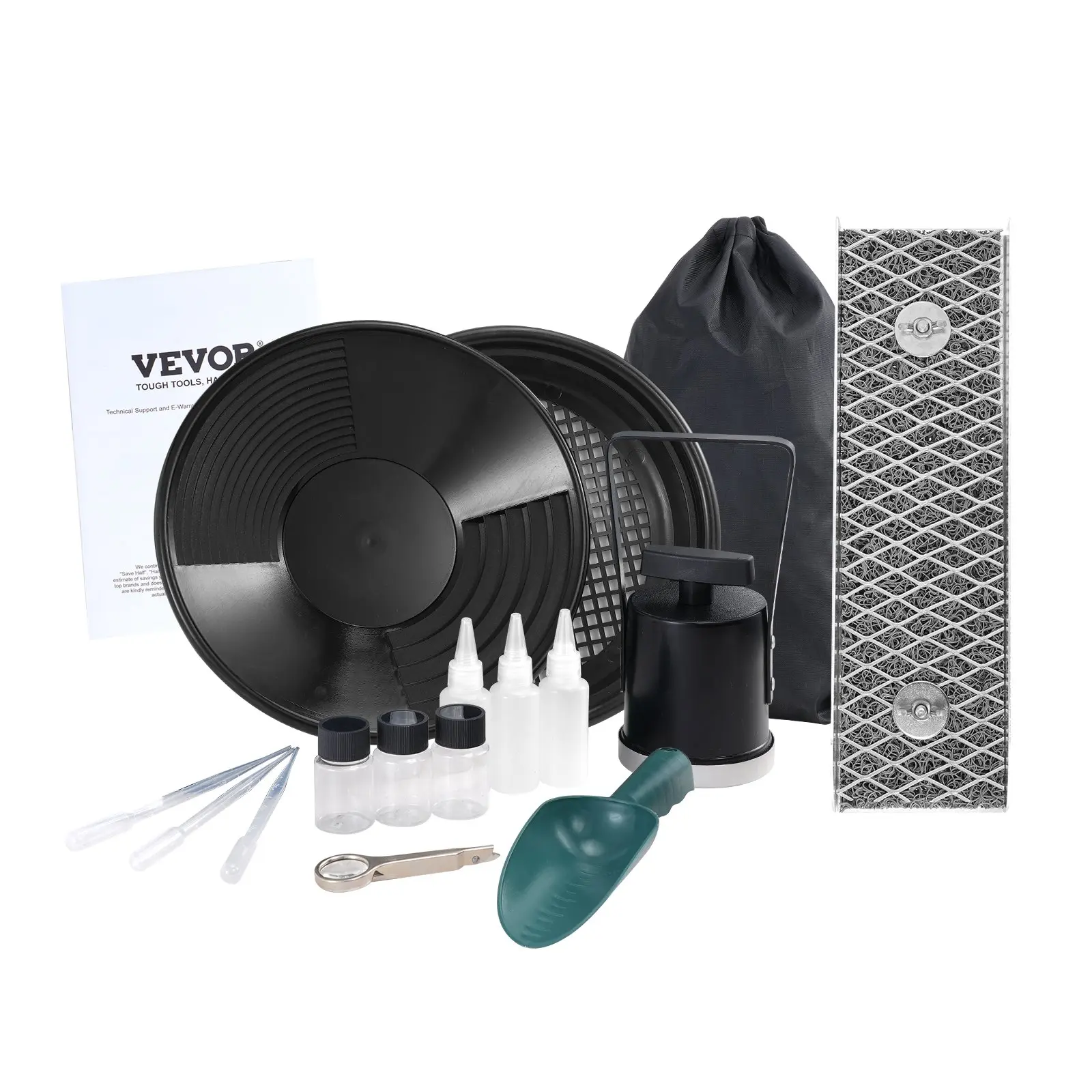 【DealsForYouDays】VEVOR Mini Sluice Box Gold Panning Kit, 12inch Aluminum Alloy Gold Mining Equipment, 16 PCS Gold Prospecting Kit with Gold Pan, Separating Magnet, Classifier Screen, Drawstring Backpack and More