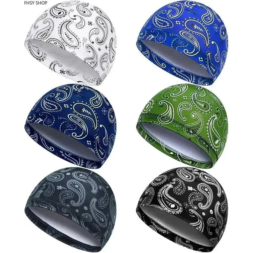 6 Pack Cooling Skull Caps for Men, Sweat-Wicking Synthetic Helmet Liner with UPF Protection for Biking, Hiking & Outdoor Workouts, Synthetic Material, Six Pieces