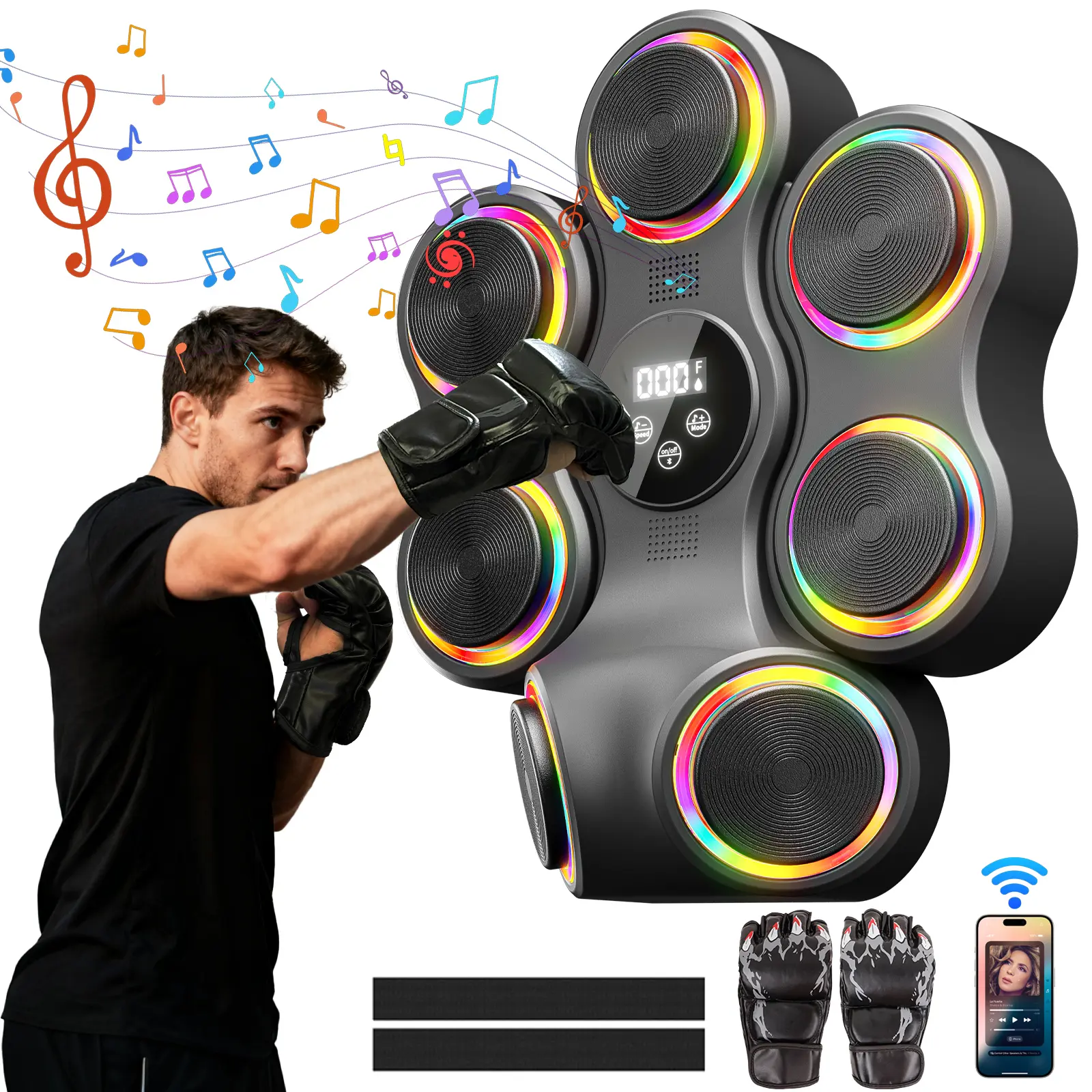 Music Boxing Machine, Interactive Punching Trainer with Boxing Gloves, Large Size Wall Mounted Electronic Boxing Target for Adult Kids