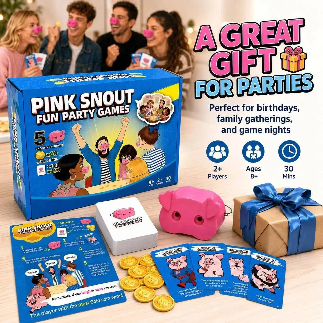 Family Action Card Game, Laughter Challenge, 150 Cards, Nose Party Toy, Kids' Interactive Puzzle, Holiday & Christmas Gathering Game
