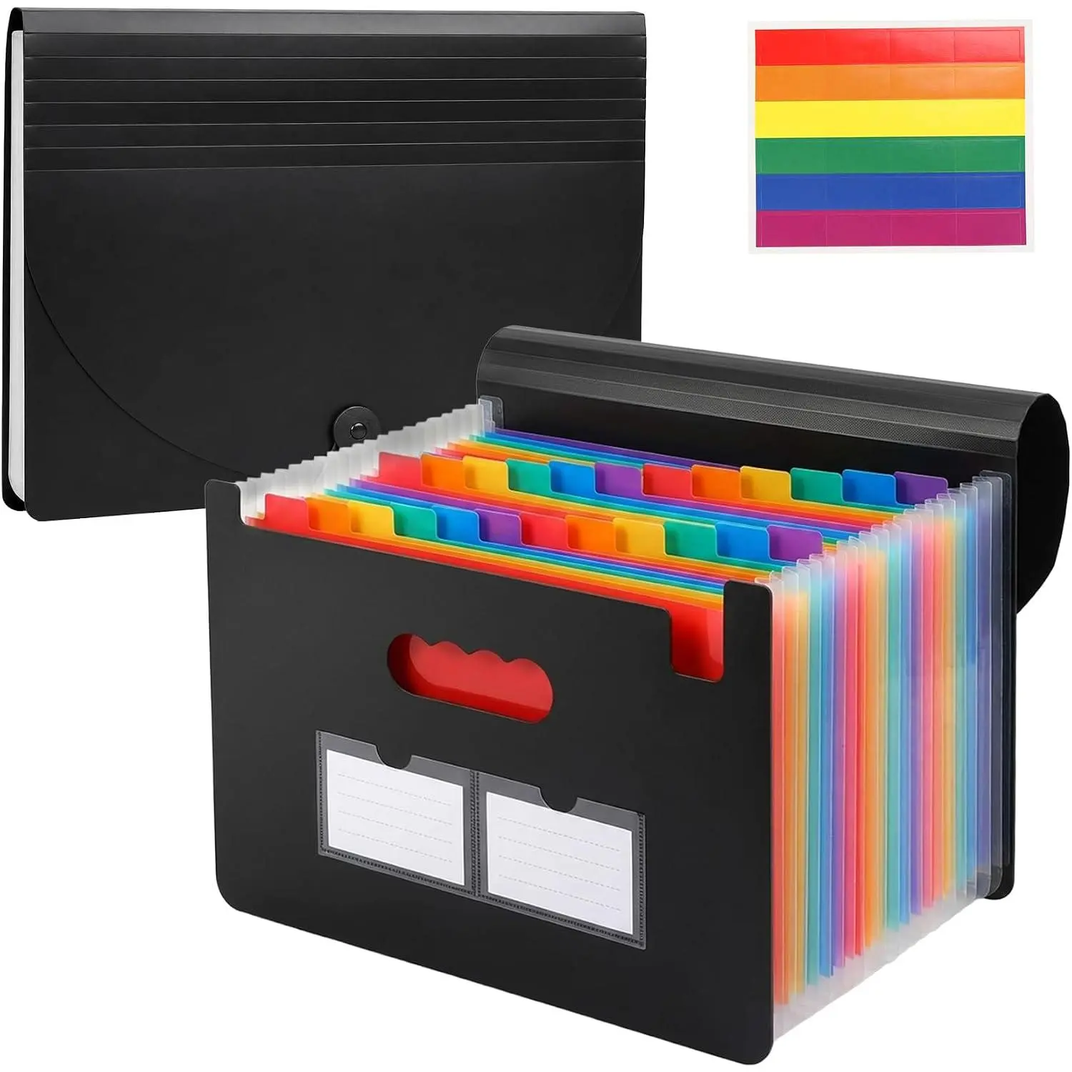 13 Pockets Accordion File Organizer, Portable Expanding File Folder with Cover Labels Black Desktop Document Holder Letter A4 Paper Bill Receipt Storage for Student Teacher Office  School Supplies