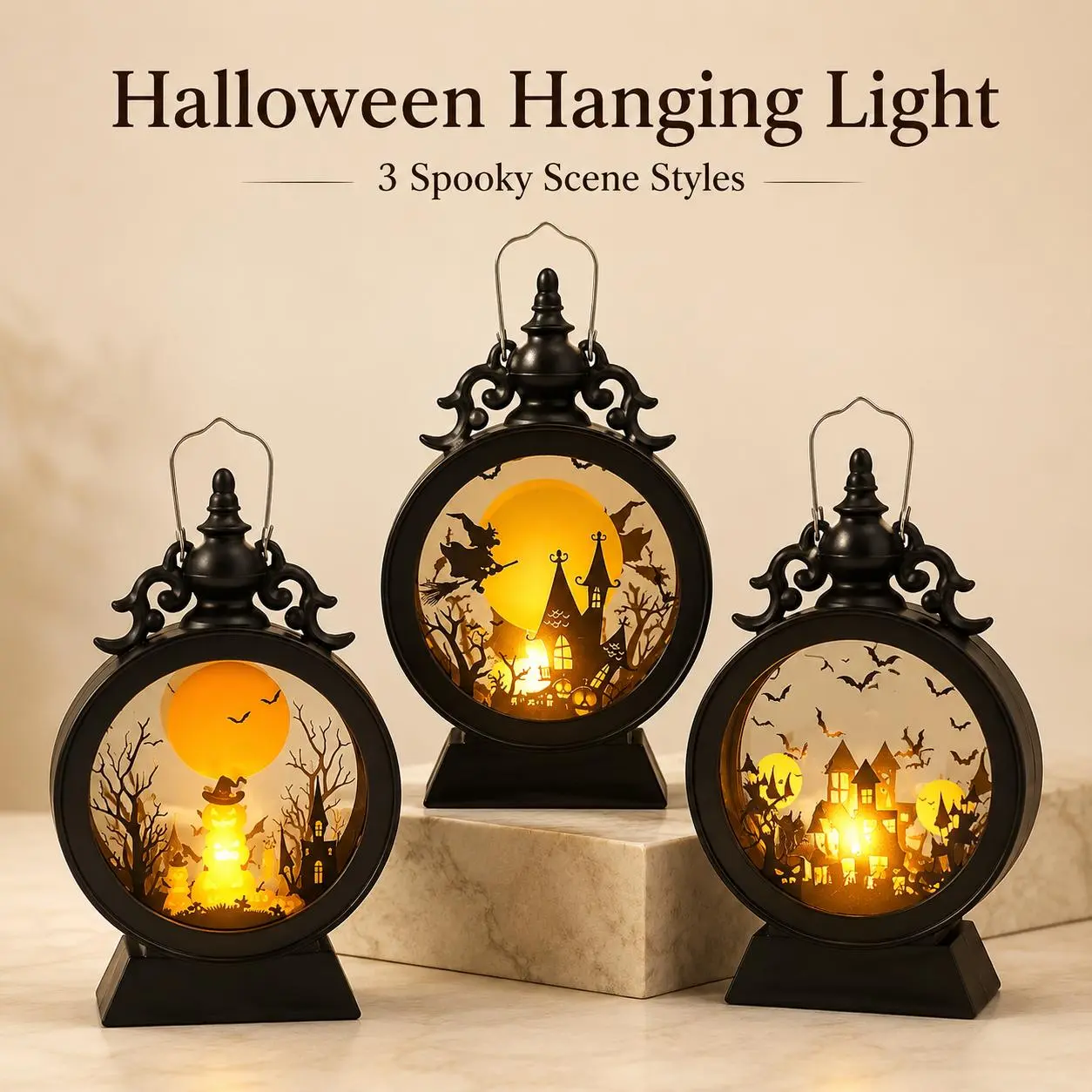 Halloween Themed Hanging Decor Light, Retro Vintage Lantern Shaped Light-Up Pendant Lamp, Multipurpose Illuminated Ornament Suitable for Household Indoor Decoration, Holiday Layout and Halloween Party Scene Decoration