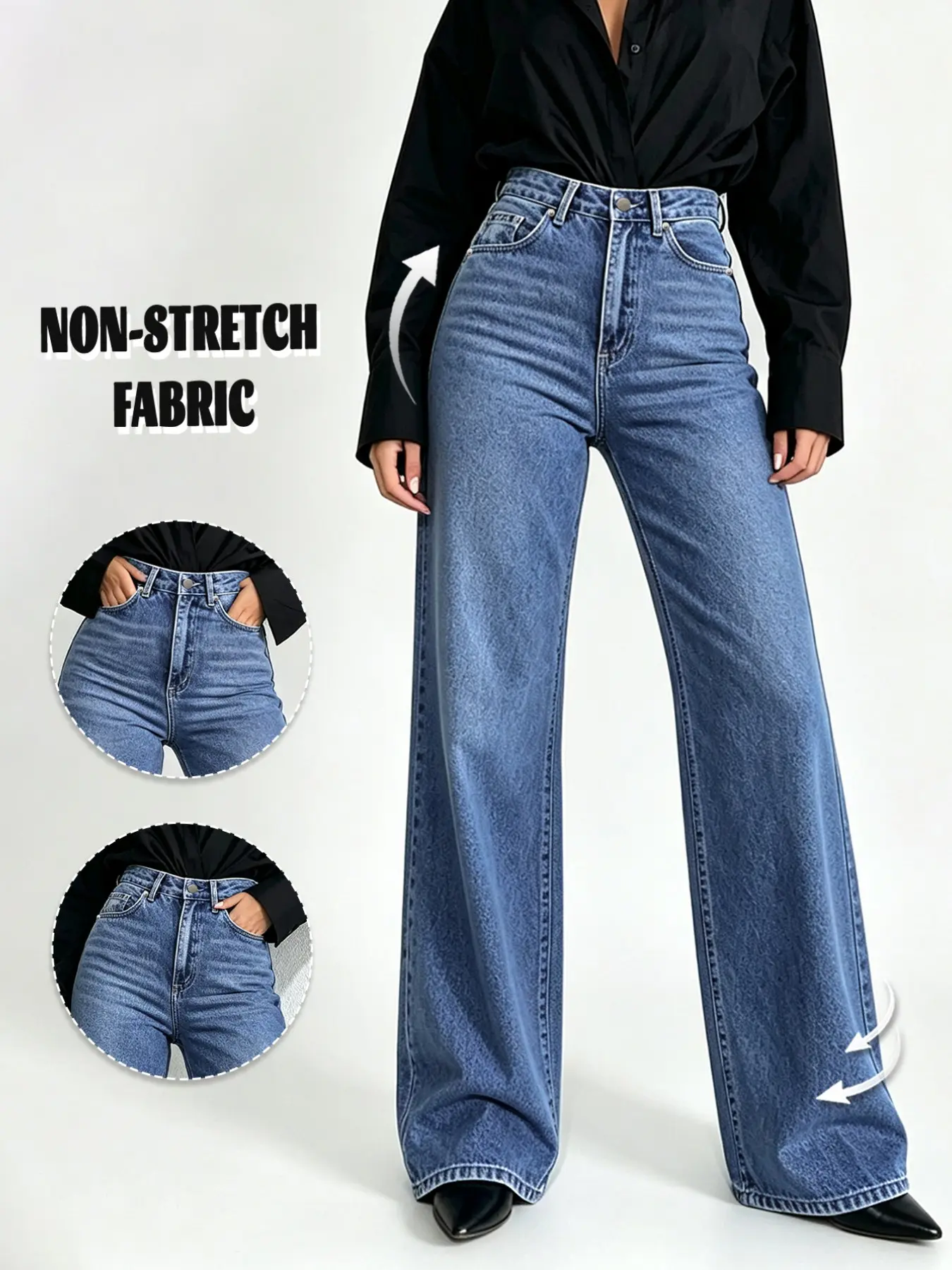 GILIPUR High Waist Non-Stretch Wide Leg Jeans for Pear Shapes TChic