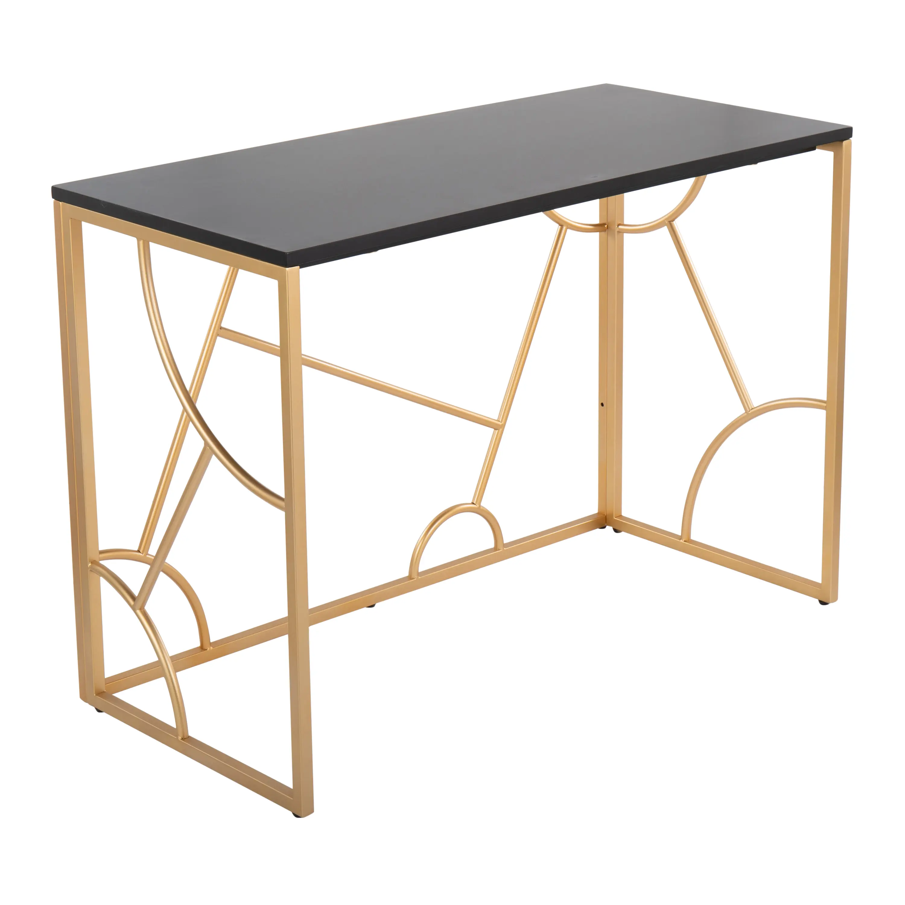 Nokaa Contemporary Desk Gold Metal Frame Black Wood Top Modern Console Table Sofa Side Table Home Office Study Workspace Accent Furniture, Multiple Options Available