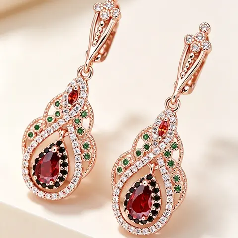 1 Pair Rhinestone & Artificial Gemstone Decorated Dangle Earrings, Dangling Earrings, Water Drop Shaped Earrings For Women, Jewelry Gifts, Daily Use Fashion Accessories, For Club, Party