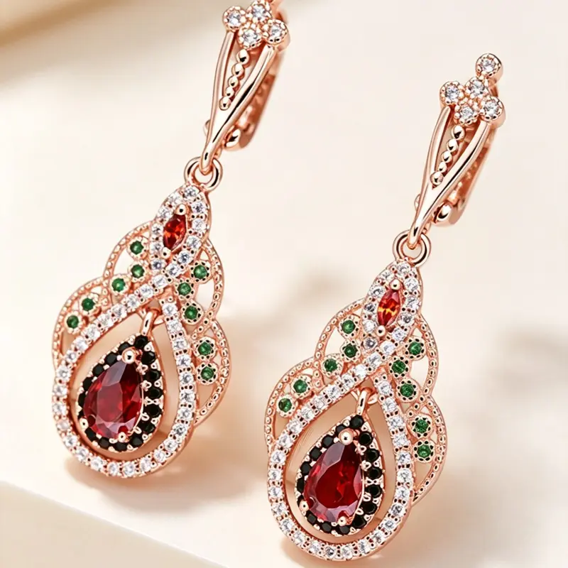 1 Pair Rhinestone & Artificial Gemstone Decorated Dangle Earrings, Dangling Earrings, Water Drop Shaped Earrings For Women, Jewelry Gifts, Daily Use Fashion Accessories, For Club, Party