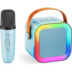 Kids Karaoke Machine Toy Ages 3-12, Rechargeable Portable Bluetooth Speaker with 1 Wireless Microphone, LED Light Up Voice Changer, Christmas Birthday Gift Boys Girls Grandkids (Blue - 1)